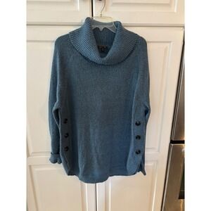 Lety Me Womens XL Blue Cowl Neck Button Detail Knit Sweater